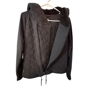 UGG Australia Quilted Moto Hoodie Jacket Gray Asymmetrical Zip Women’s L